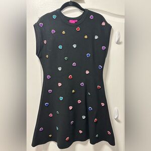 Queen of Sparkles Black Knit Multi Jeweled Heart Dress, XS